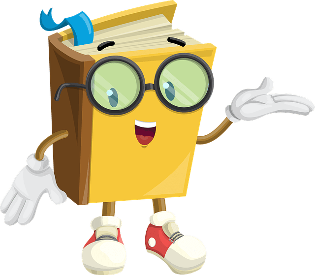 A cartoon character with glasses and a book.